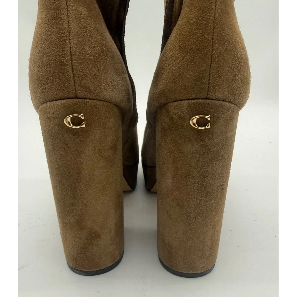 New! Coach Suede Platform Block Heel‎ Ankle Booties Iona Tan – Size 9